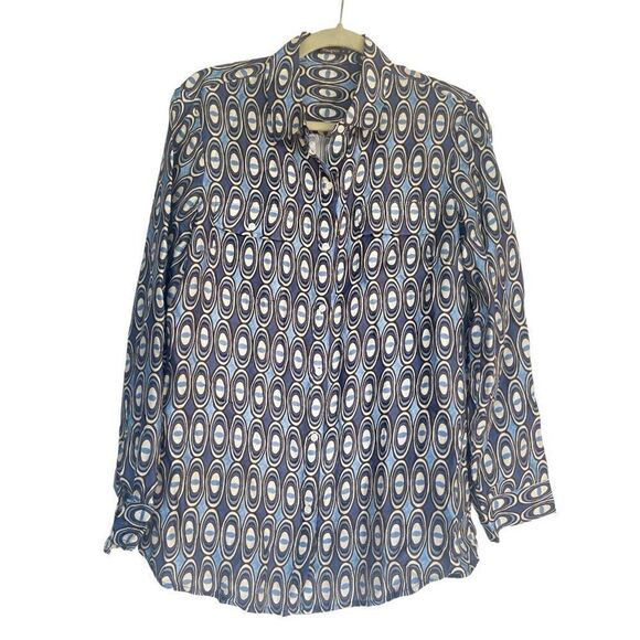 Men’s J. McLaughlin Tan Silk Blend Abstract Print Button Down Shirt Size Medium - Picture 7 of 7